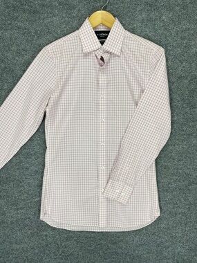 SOLD - Bonobos Button Down Shirt Men 14.5/32 Light Pink Check Tailored Fit Wrink